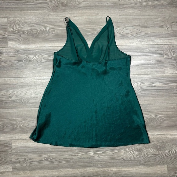 Green Satin Mesh Slip Dress Deep V Mini Y2K Holiday Party Cocktail Dress L - Picture 3 of 4
